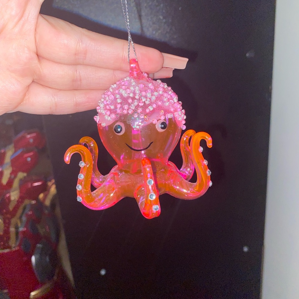 💖Glitter Pink glass octopus ornament